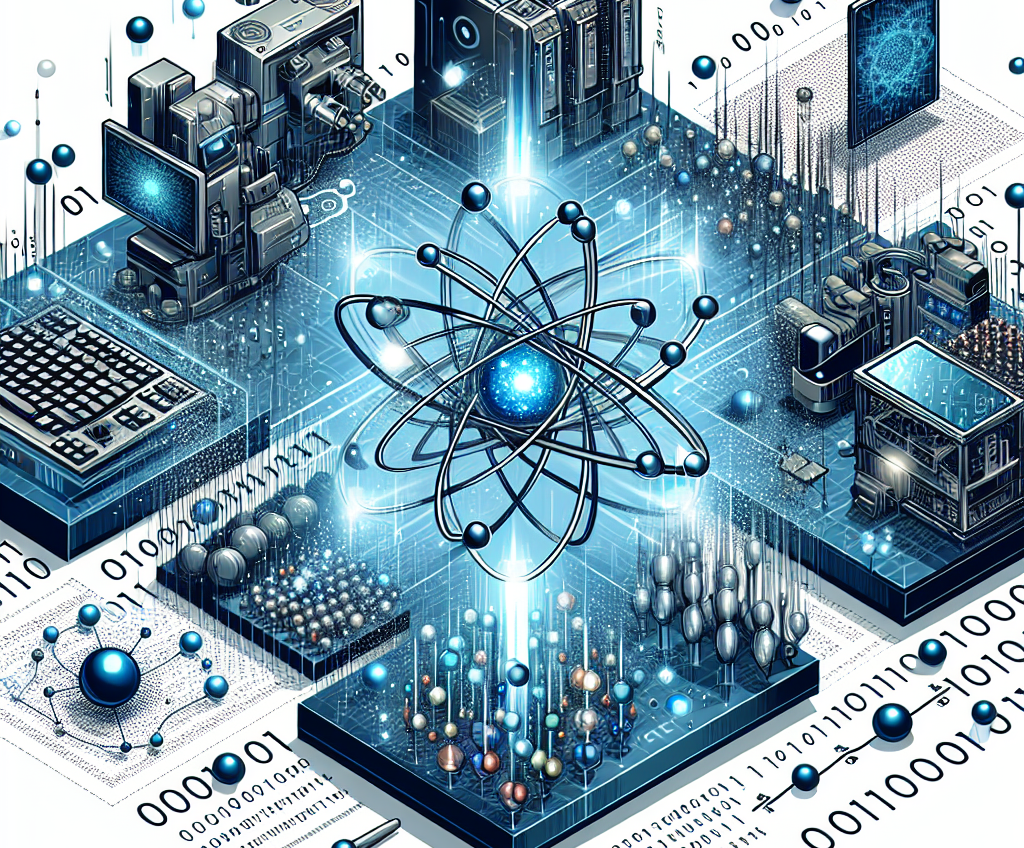 "Ilustrasi komputasi kuantum yang menunjukkan potensi revolusioner teknologi dalam penelitian ilmiah modern, dengan grafik qubit dan diagram algoritma kuantum."