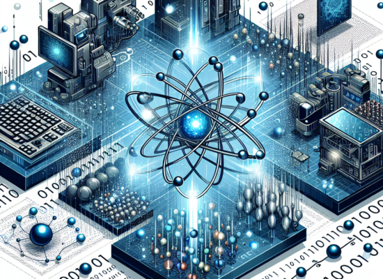 "Ilustrasi komputasi kuantum yang menunjukkan potensi revolusioner teknologi dalam penelitian ilmiah modern, dengan grafik qubit dan diagram algoritma kuantum."